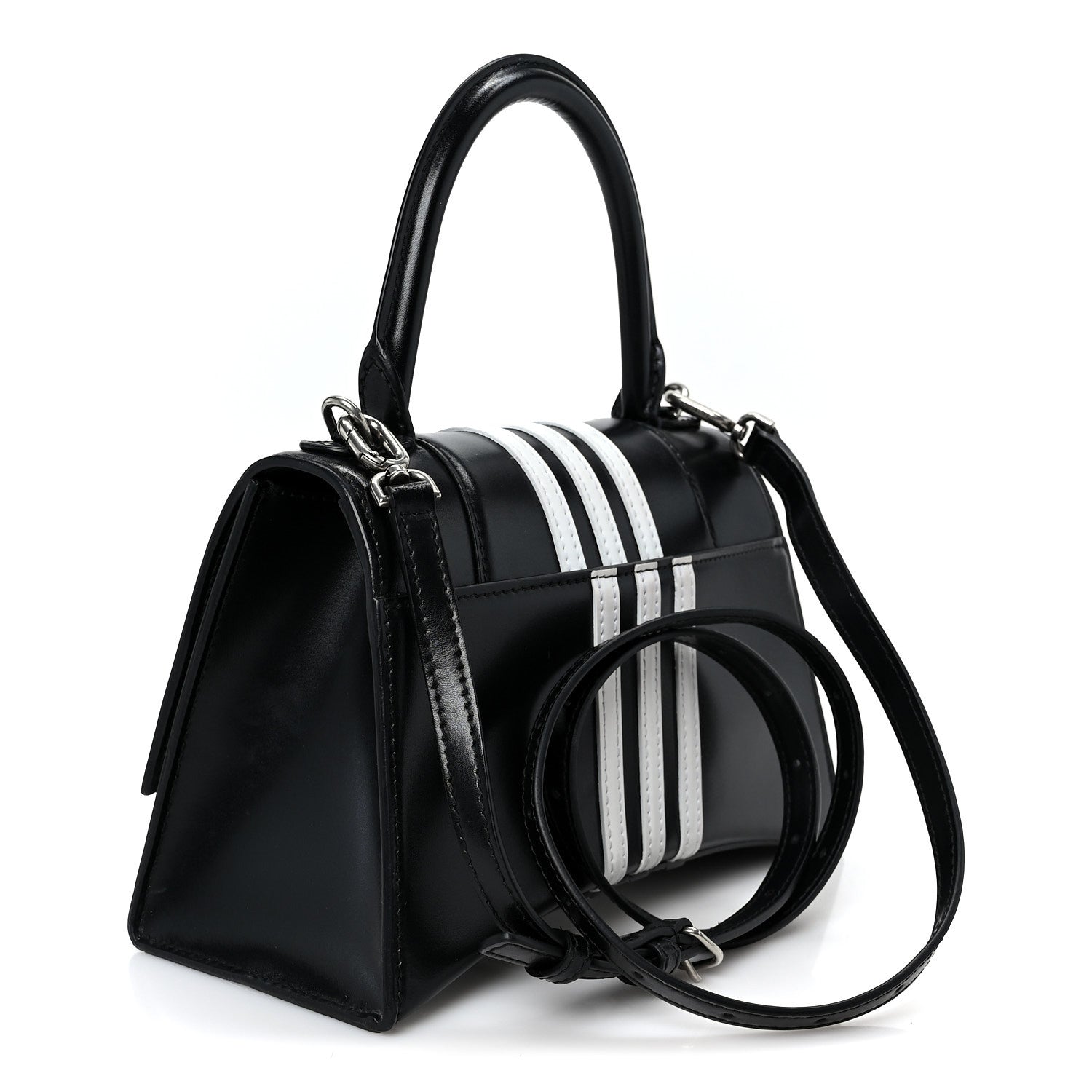 Balenciaga X ADIDAS Shiny Box Calfskin Small Hourglass Top Handle