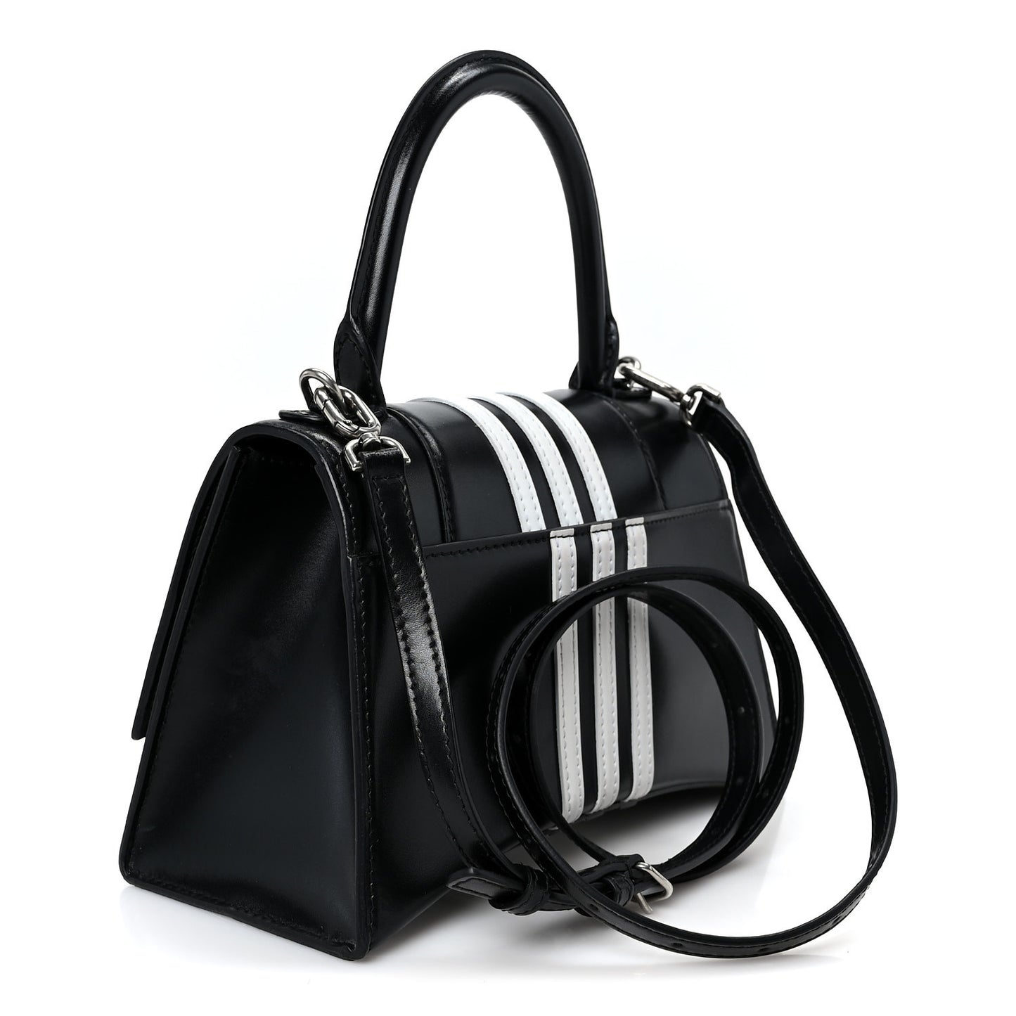 X ADIDAS Shiny Box Calfskin Small Hourglass Top Handle Bag Black White