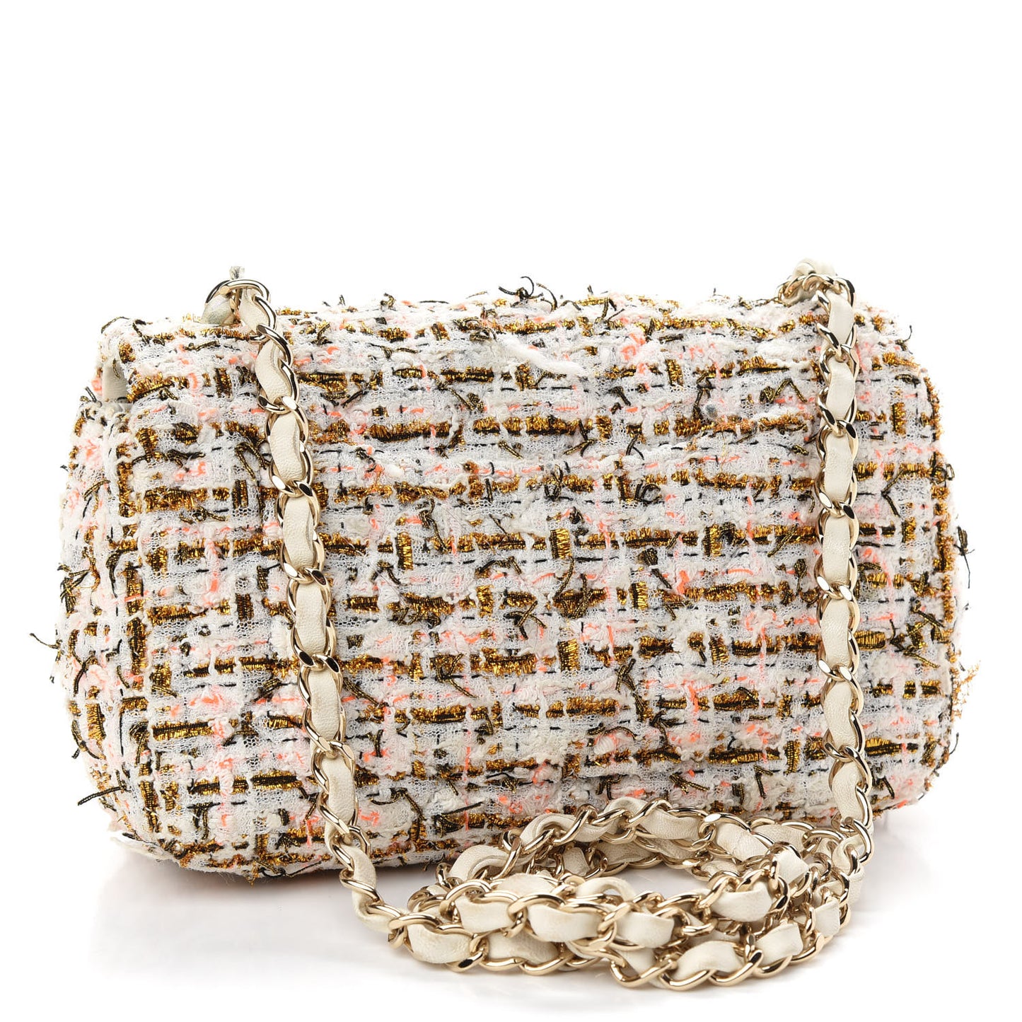 Tweed Quilted Mini Rectangular Flap White