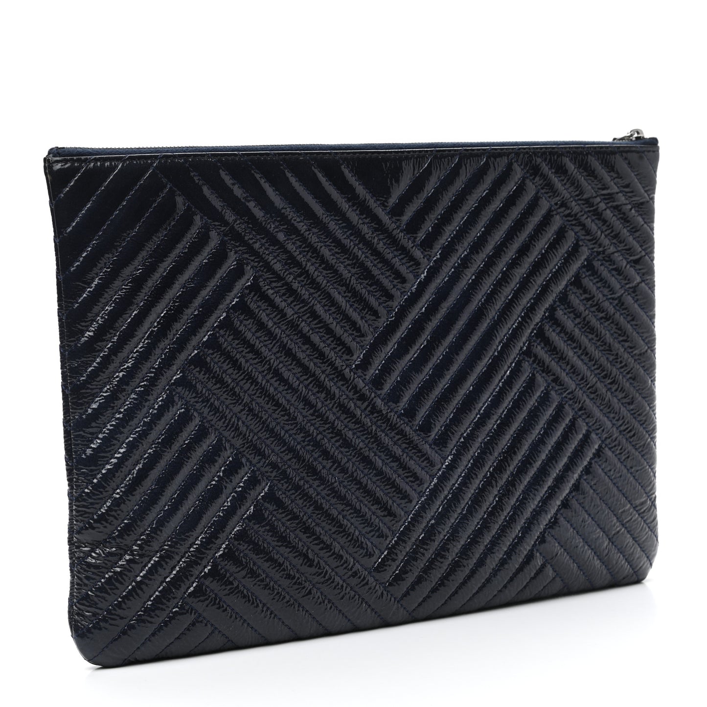 Distressed Patent Chevron Quilted Medium CC Crossing Cosmetic Case Navy