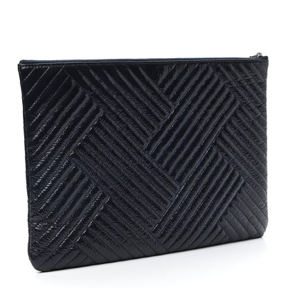 Chanel Distressed Patent Chevron Quilted Medium CC Crossing Cosmetic Case Navy 3 of 8