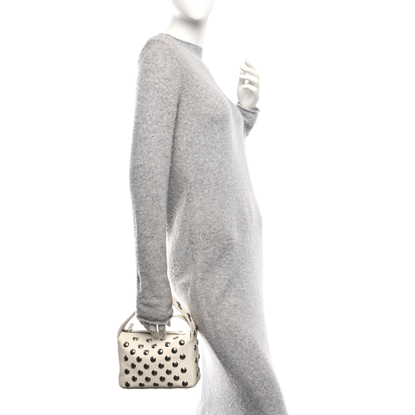 Pebbled Sport Calfskin Studded Small Elena White