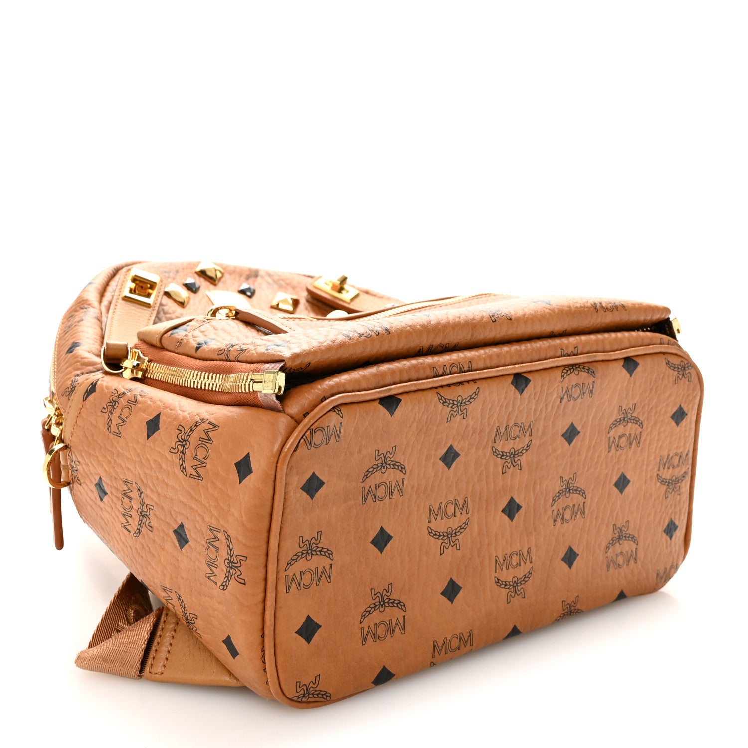 mcmバッグ MCM Visetos Studded Small Dual Stark Backpack Cognac 1867901