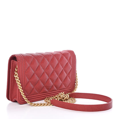 Chanel Caviar Quilted Boy Wallet On Chain WOC Red 3 of 12