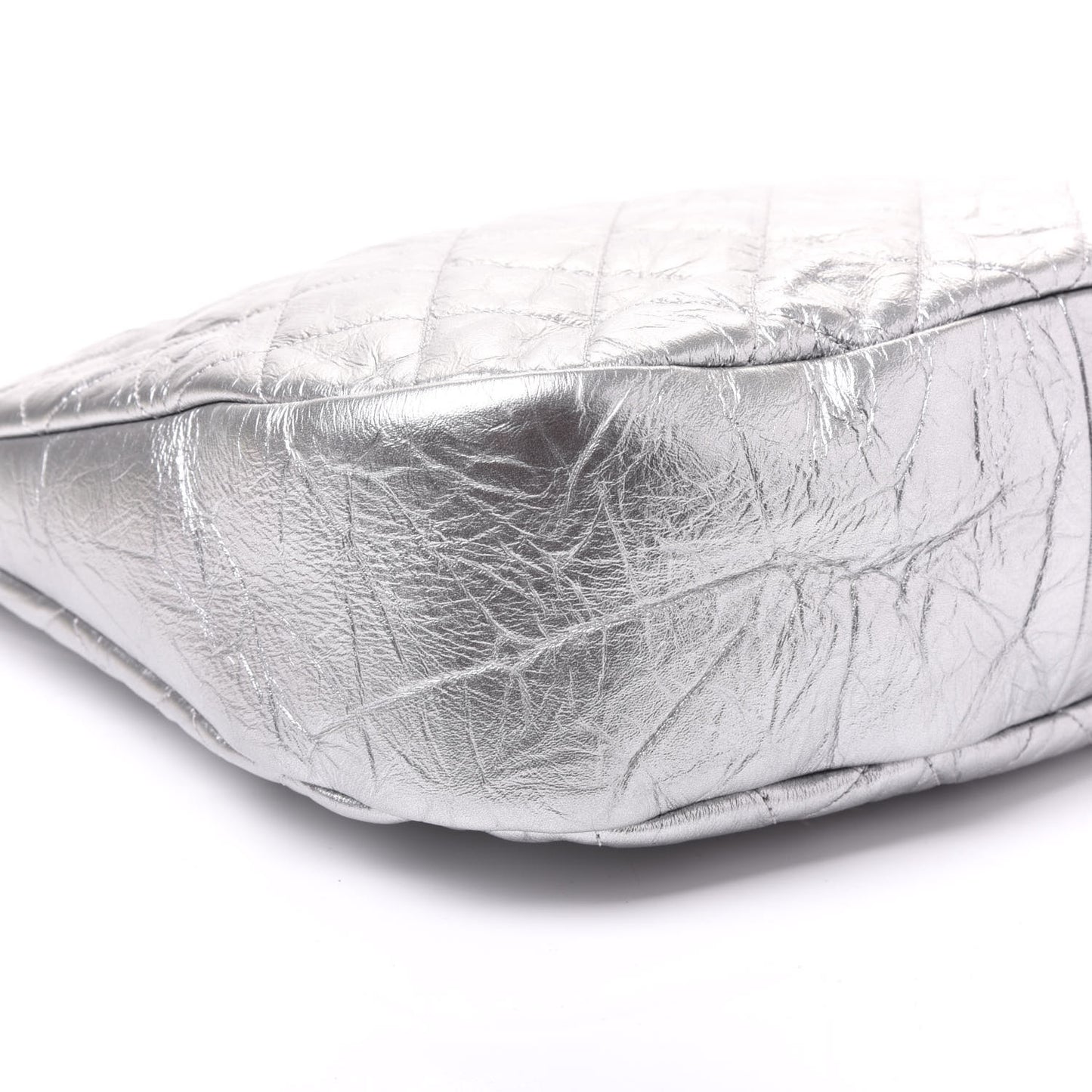 Metallic Crumpled Calfskin Small 31 Shopping Bag Silver