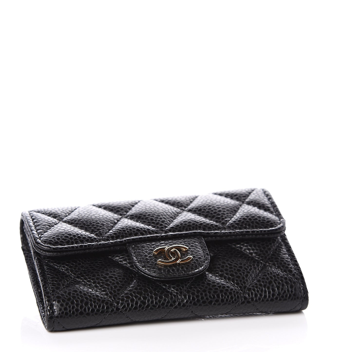 Caviar Quilted Flap Card Holder Black