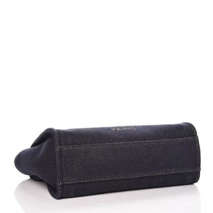 Chanel Lurex Canvas Small Deauville Tote Navy Blue Gold 4 of 11