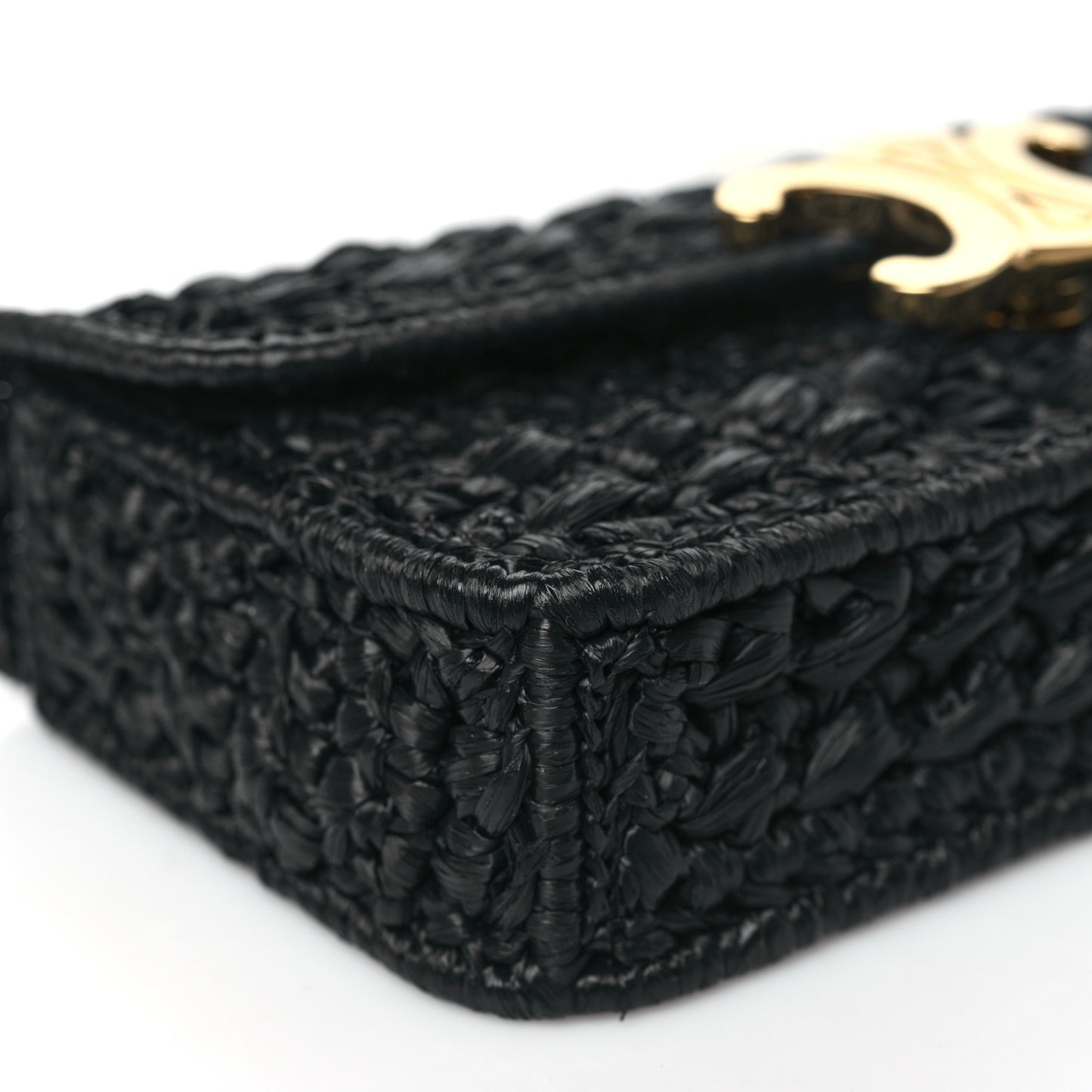 Raffia Effect Claude Chain Shoulder Bag Black