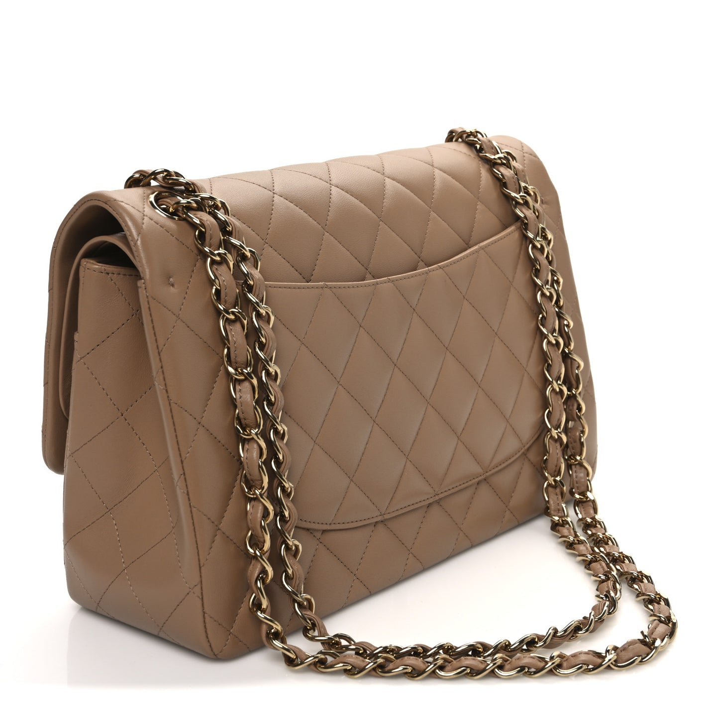 Lambskin Quilted Jumbo Double Flap Dark Beige
