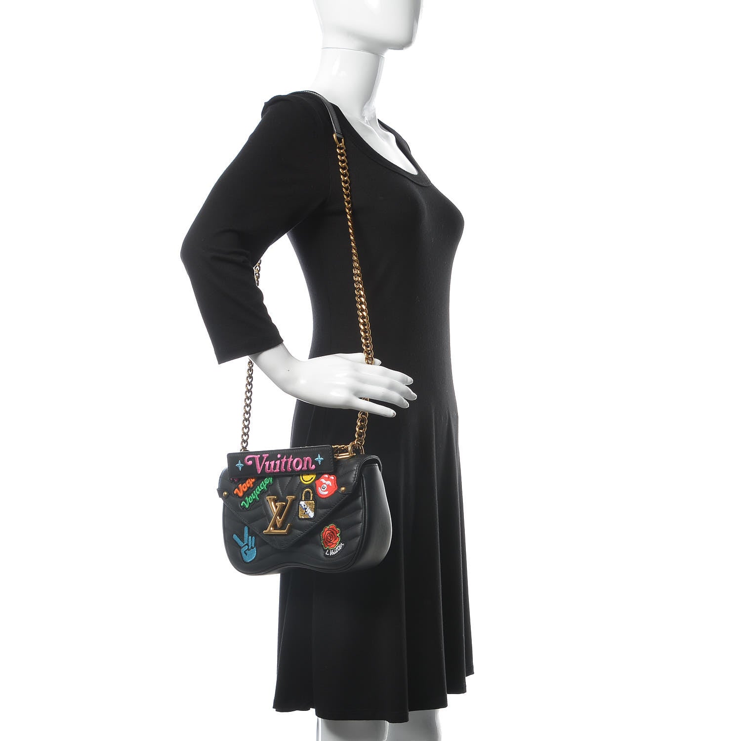 Louis Vuitton Calfskin Embroidered New Wave Chain MM Black 2 of 11