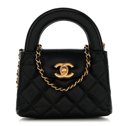 Chanel Shiny Aged Calfskin Quilted Mini Nano Kelly Shopper Black 1 of 11