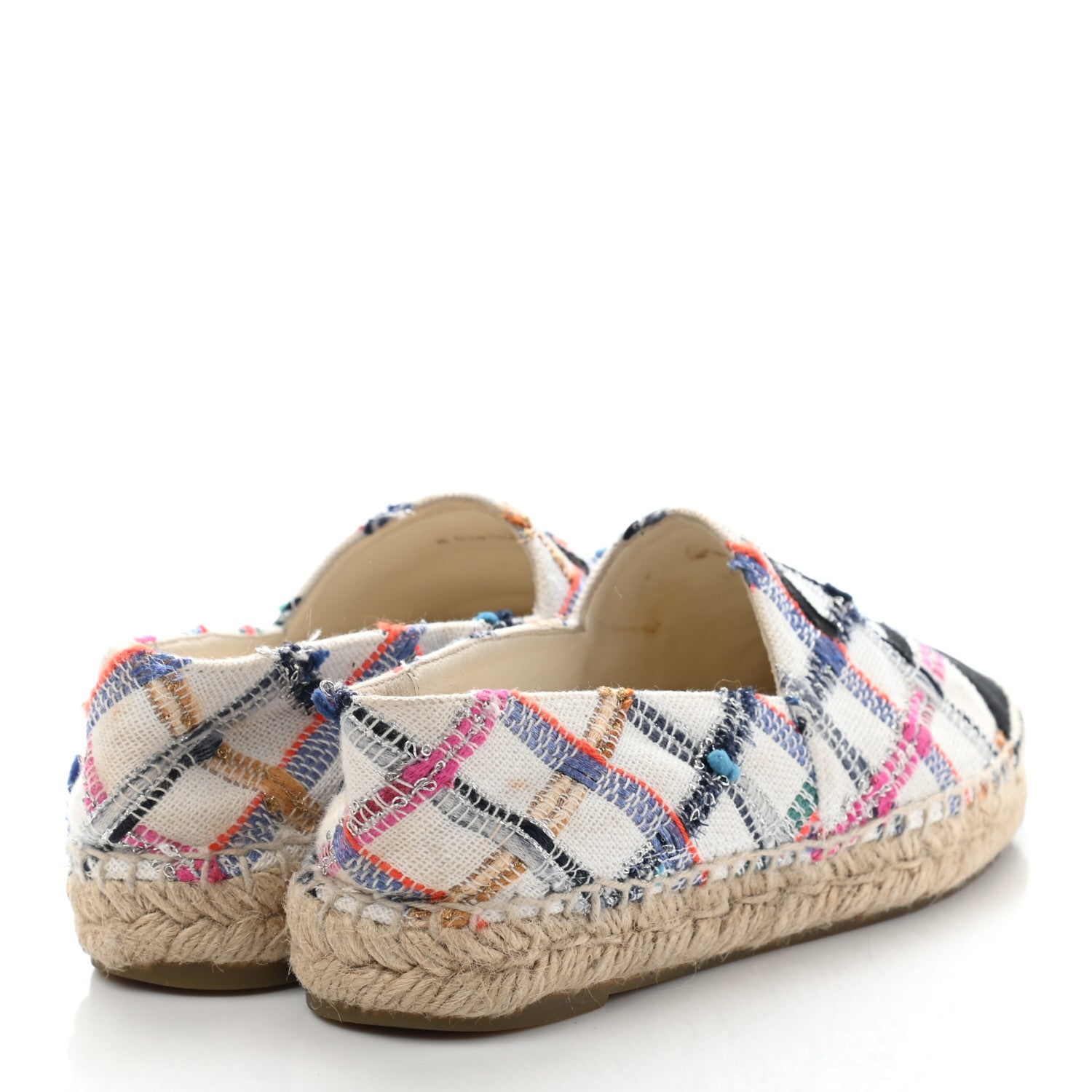 Chanel Tweed Grosgrain CC Espadrilles 36 White Blue Pink Green Black 4 of 17