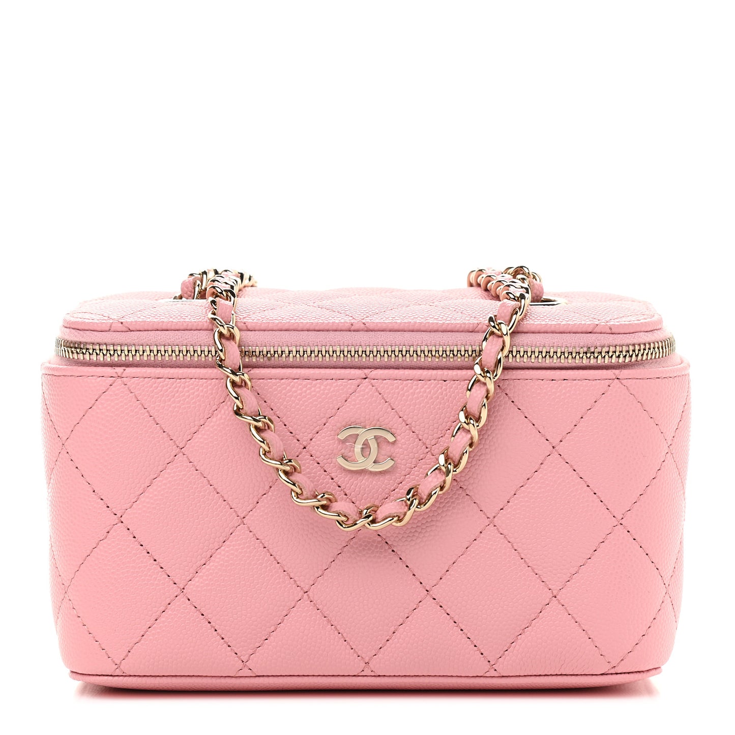Caviar Quilted Small Vanity Case With Chain Pink