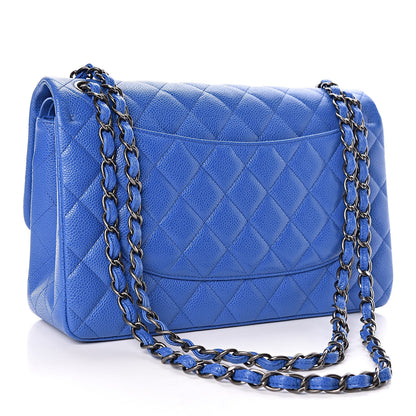 Chanel Caviar Quilted Jumbo Double Flap Blue 3 of 10