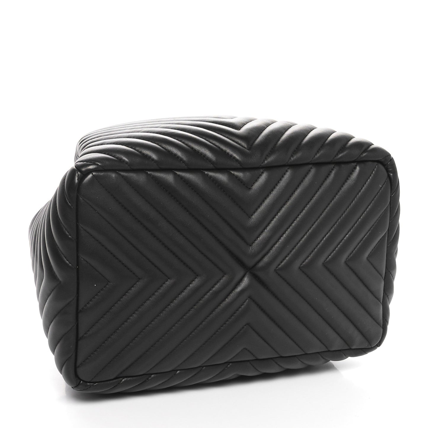Lambskin Chevron Quilted Large Urban Spirit Drawstring Bag Black