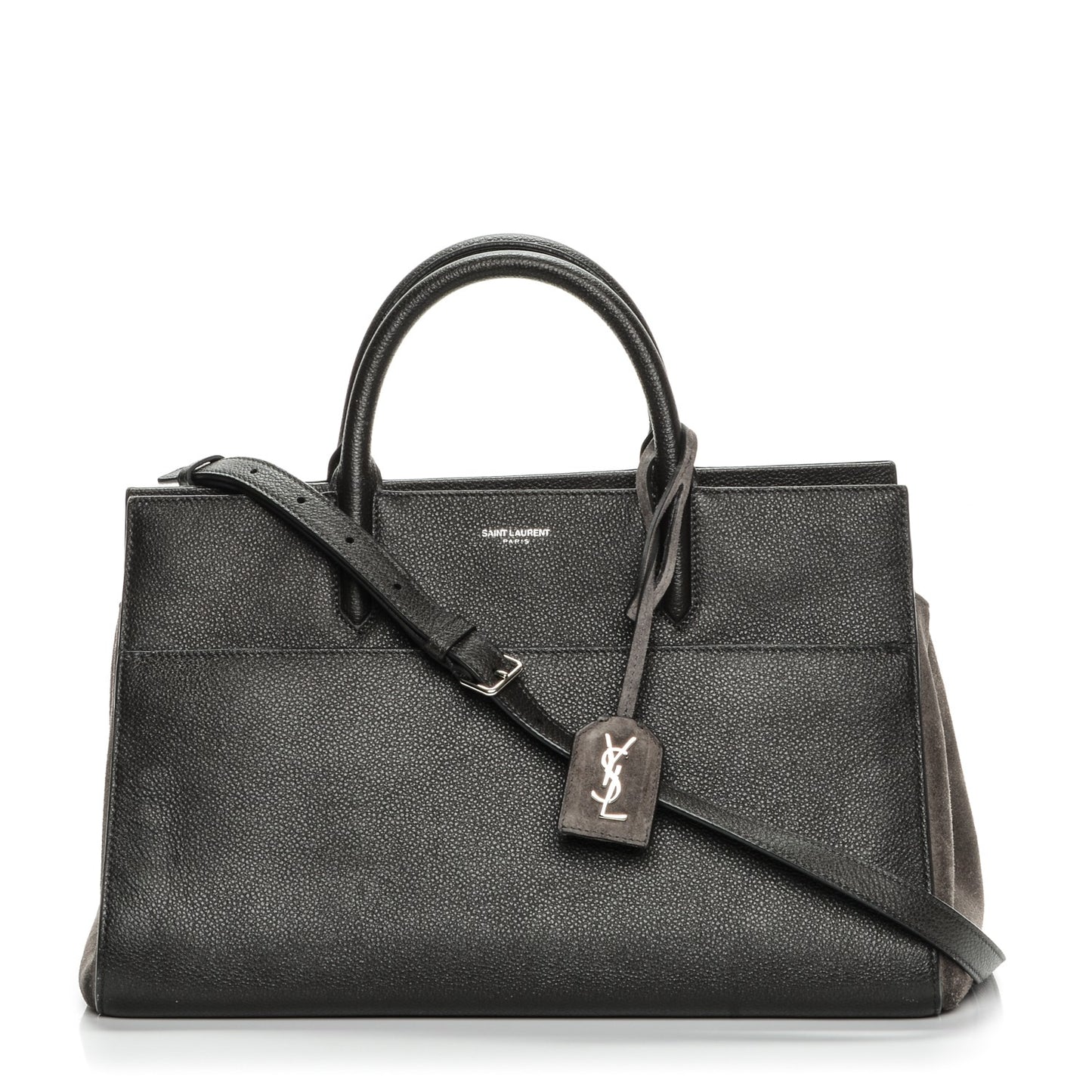 Grained Calfskin Suede Small Cabas Rive Gauche Dark Anthracite