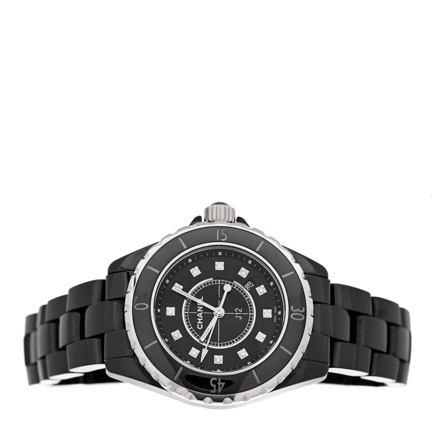 Stainless Steel Ceramic Diamond 33mm J12 Quartz Watch Black