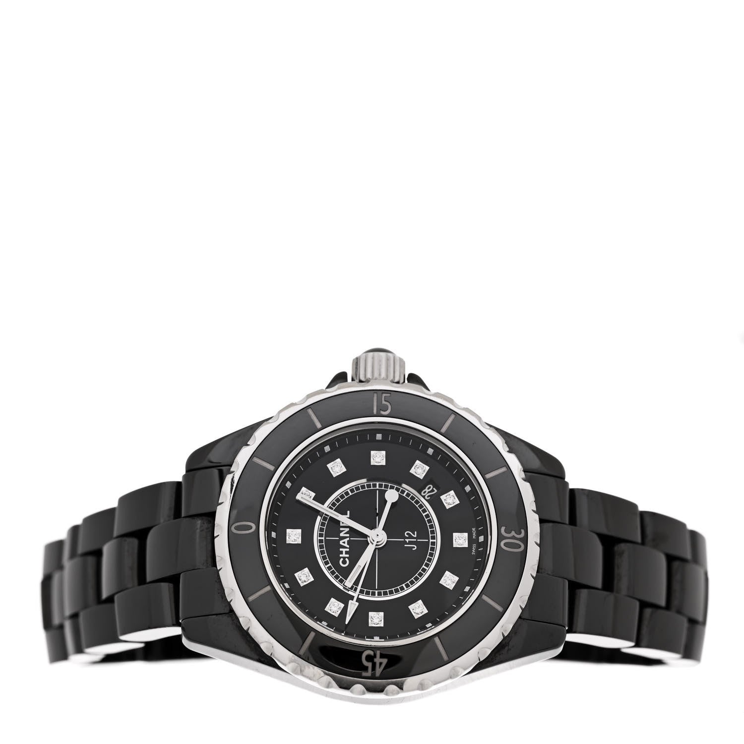 Chanel Stainless Steel Ceramic Diamond 33mm J12 Quartz Watch Black 2 of 6