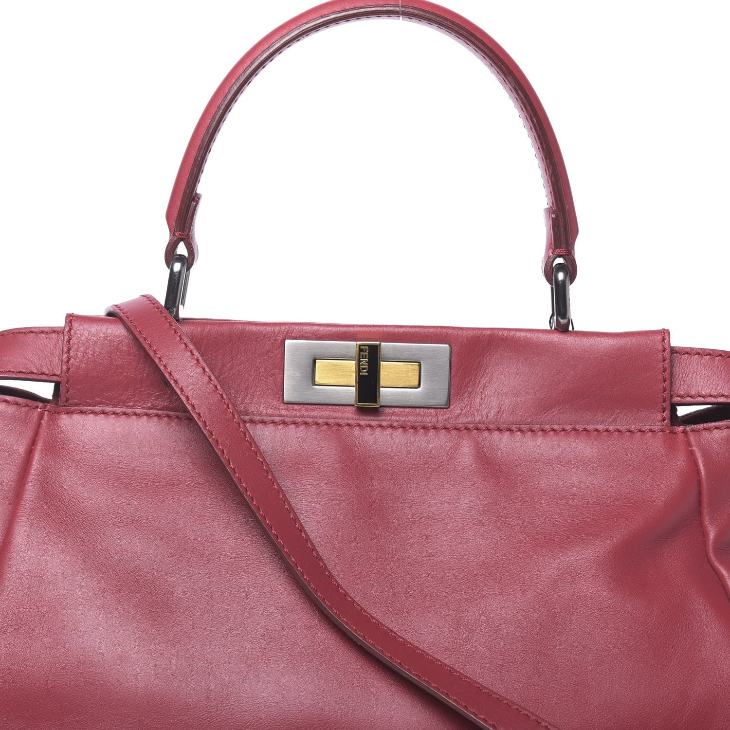 Fendi Vitello Suede Medium Peekaboo Iconic Satchel Rubino Peonia 14 of 14