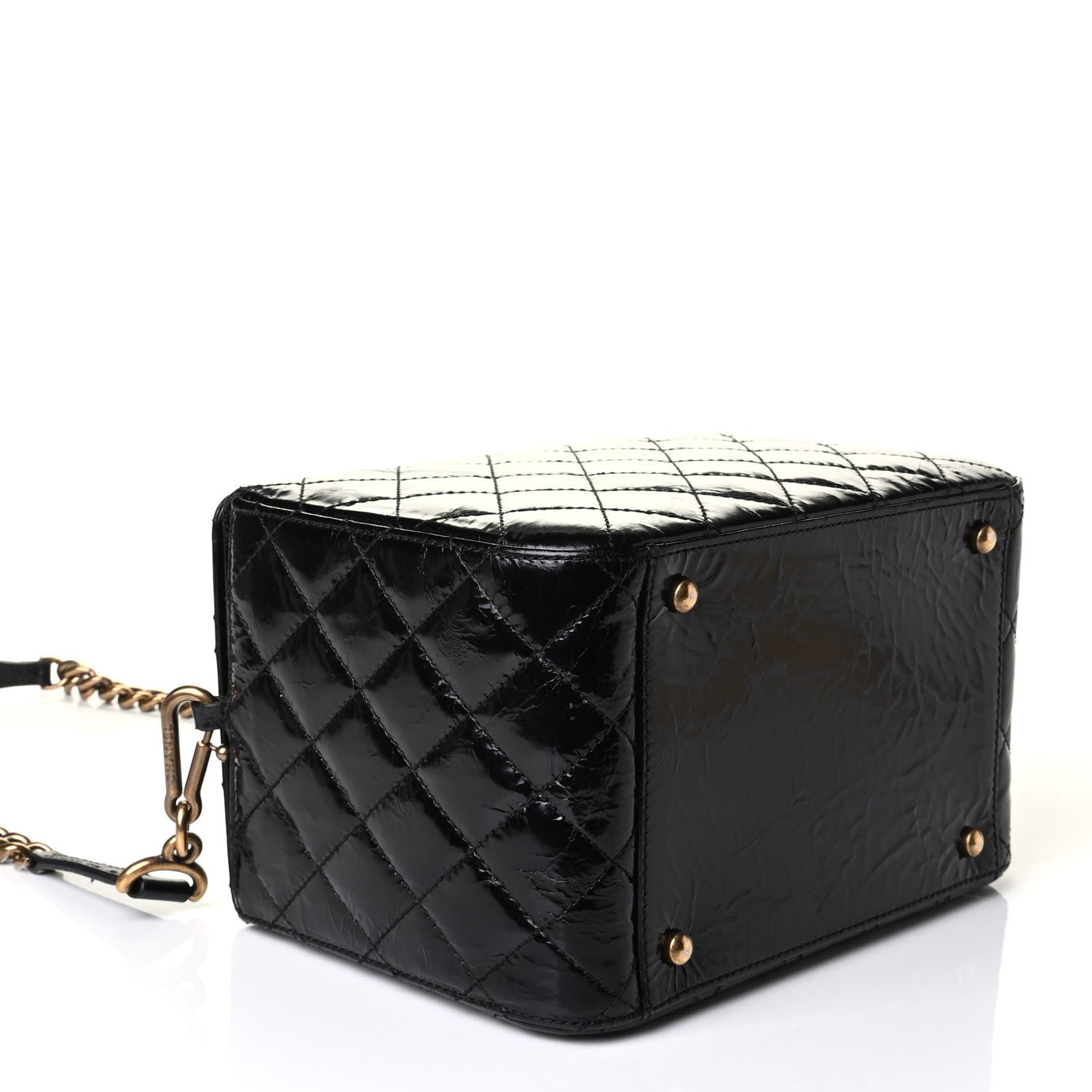 Chanel Glazed Calfskin Quilted Cosmetic Top Handle Case Black 3 of 9