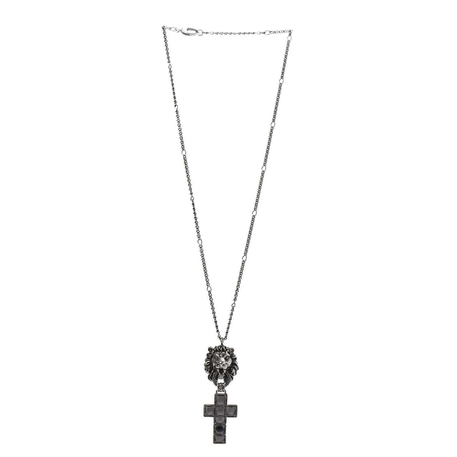 Gucci Enamel Brass Lion Head Crucifix Necklace Black 3 of 6