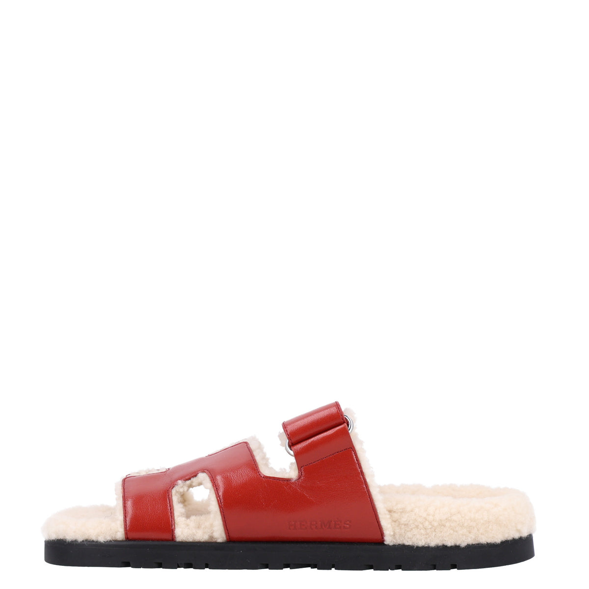 Glazed Nappa Woolskin Womens Chypre Sandals 36 Rouge Sanguine Ecru