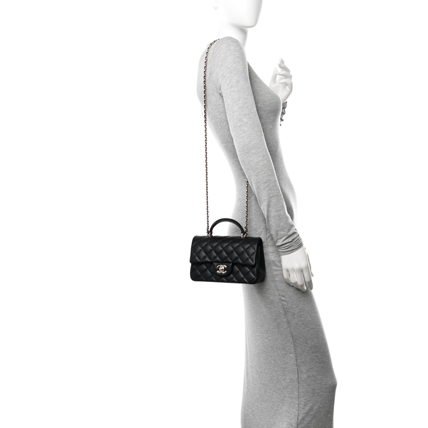 Chanel Lambskin Quilted Mini Top Handle Rectangular Flap Black 2 of 11