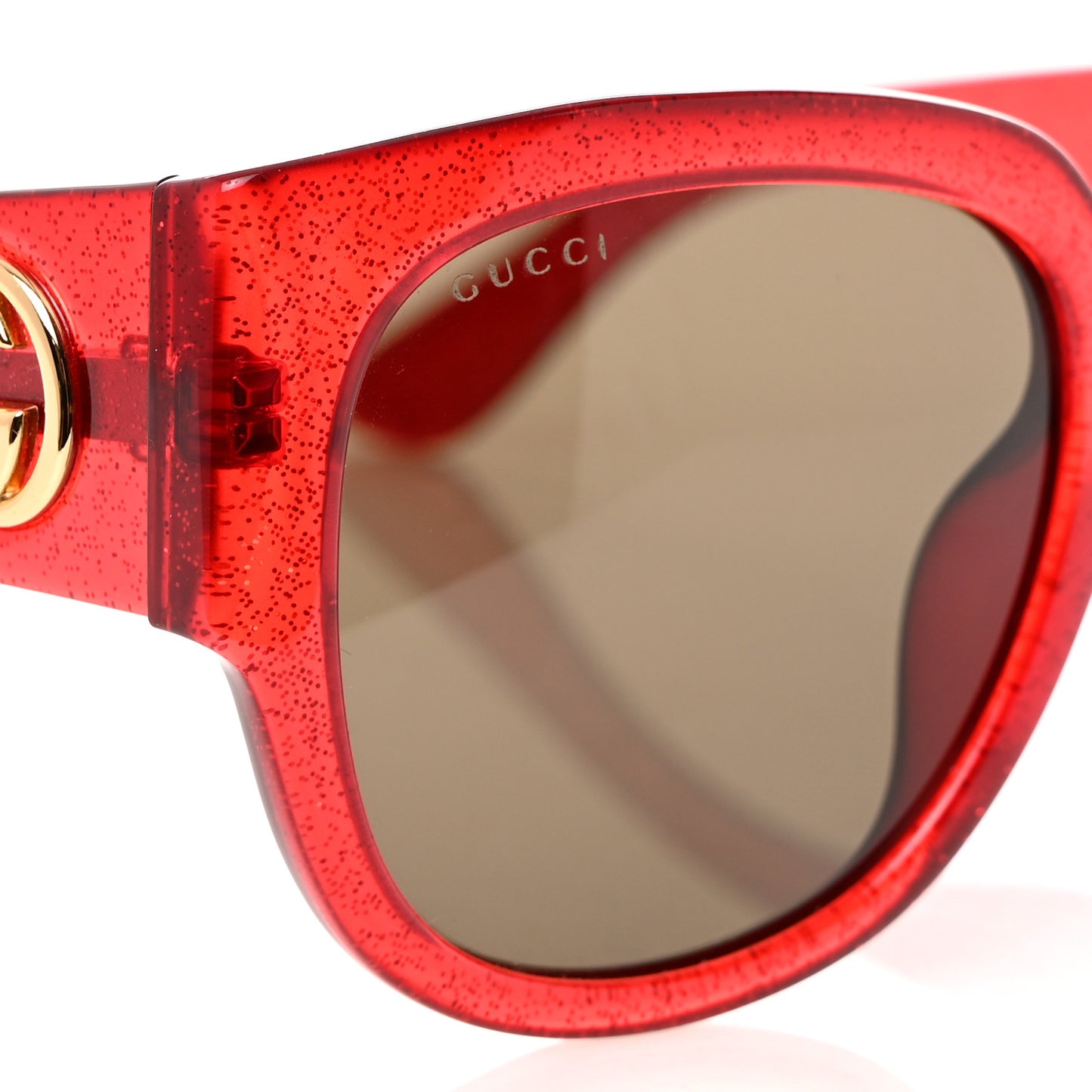 Acetate Glitter Round Frame Sunglasses GG0142SA Red