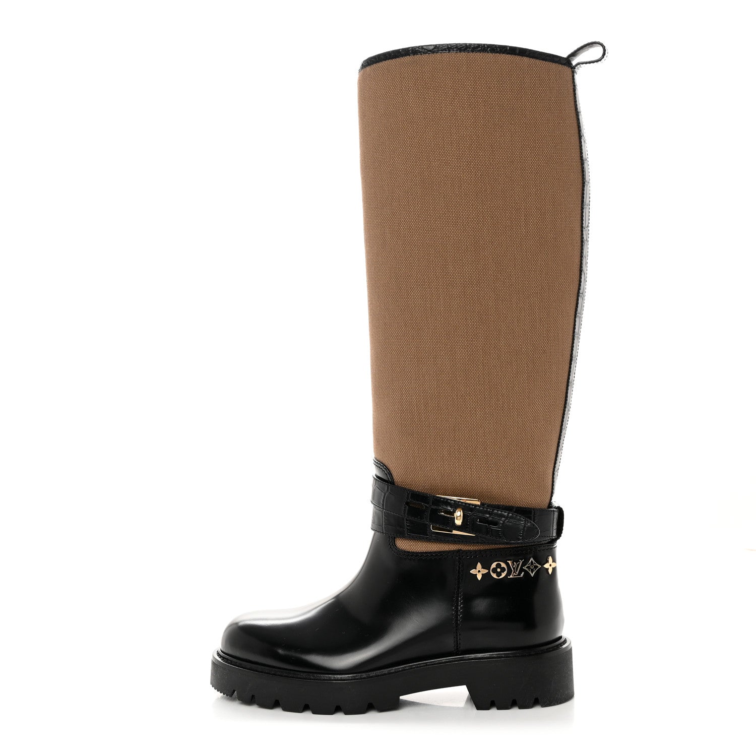 Louis Vuitton Canvas Calfskin Territory Flat High Ranger Boots 37 Khaki 1 of 8