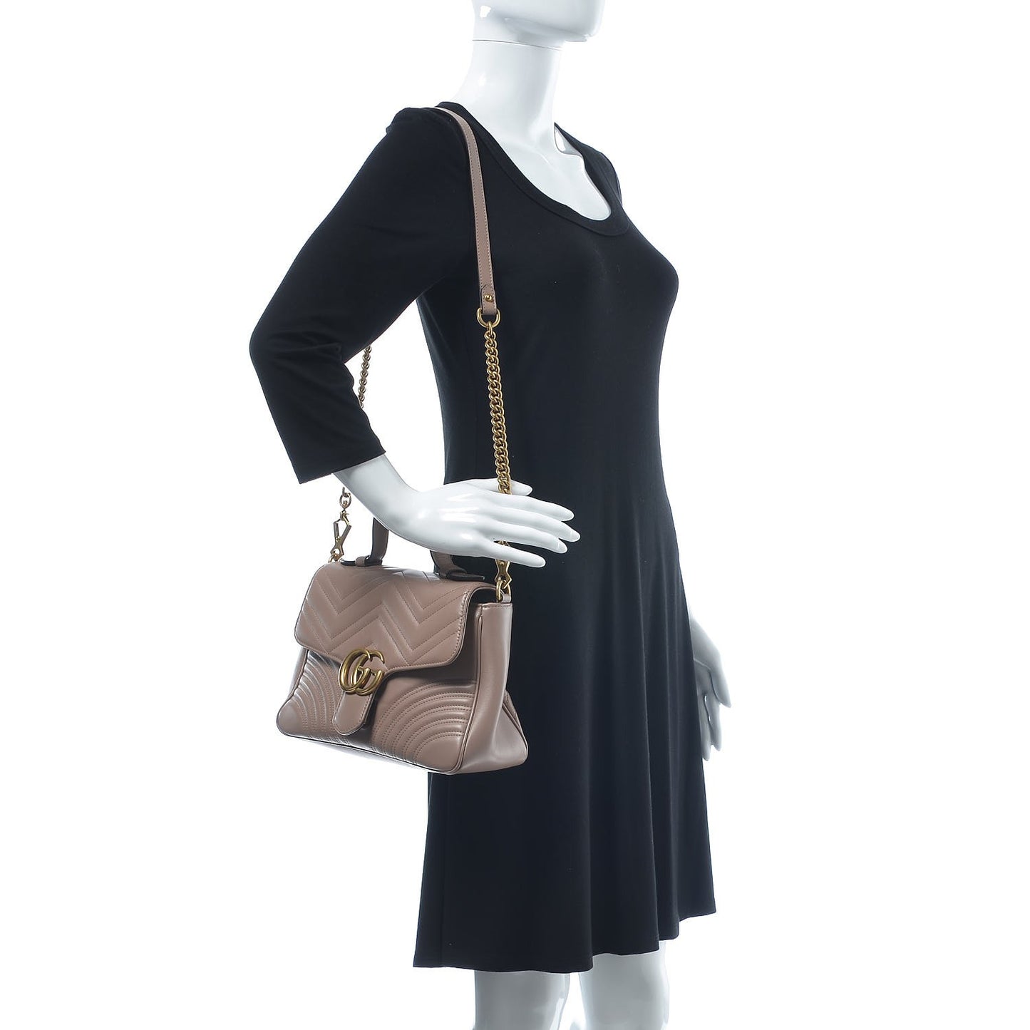 Calfskin Matelasse Small GG Marmont Top Handle Shoulder Bag Porcelain Rose