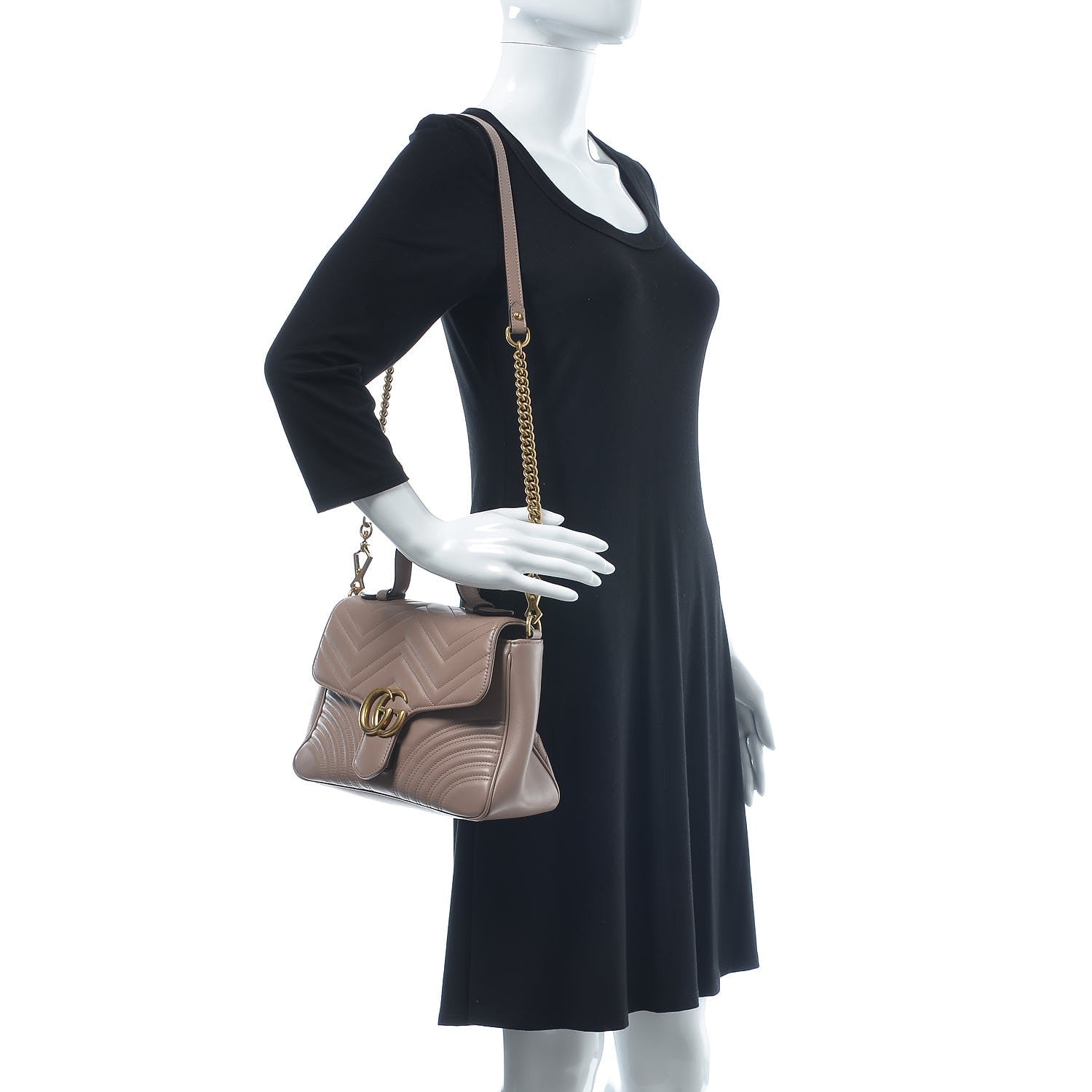 Gucci Calfskin Matelasse Small GG Marmont Top Handle Shoulder Bag Porcelain Rose 2 of 15