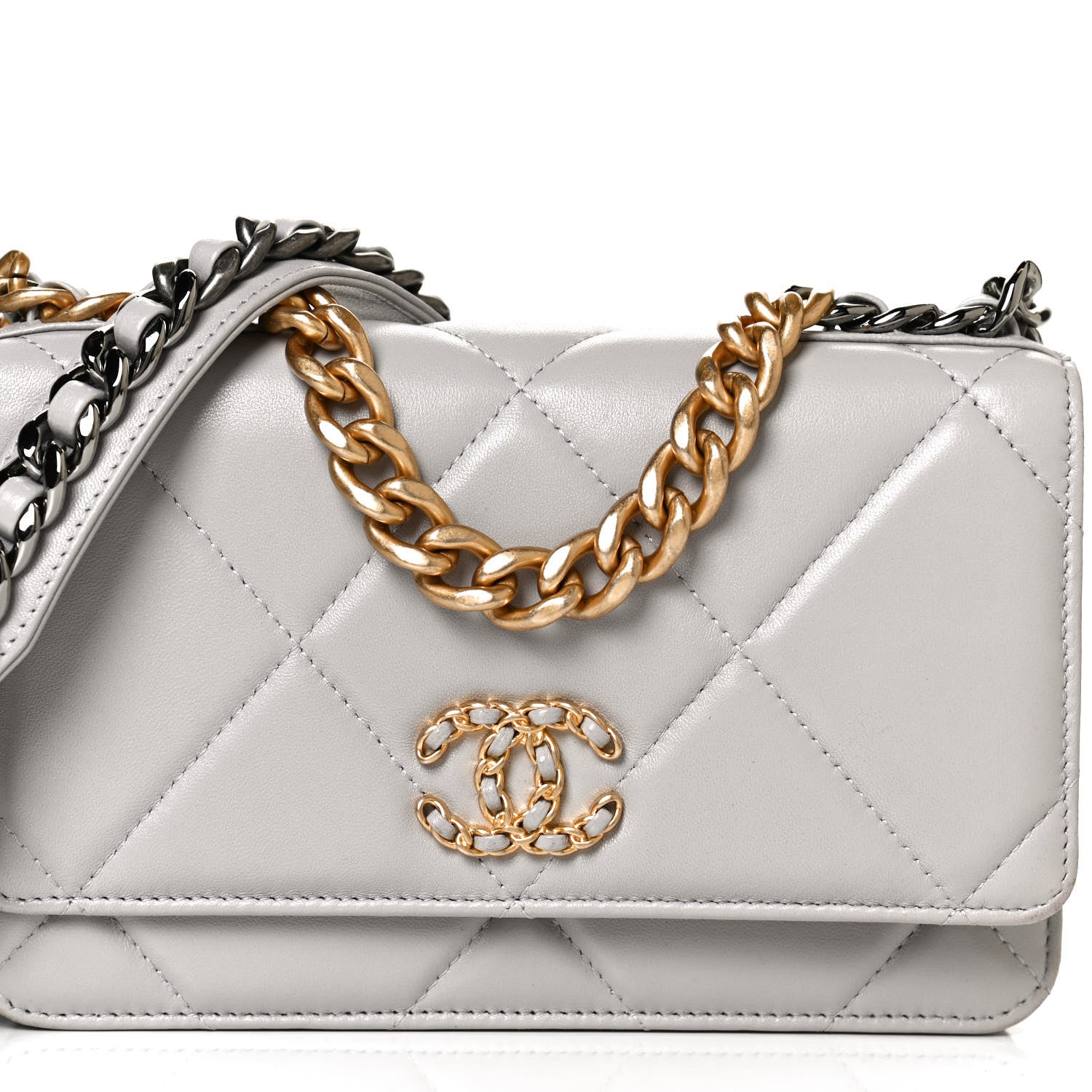 Chanel Lambskin Quilted Chanel 19 Wallet On Chain WOC Grey 1005952