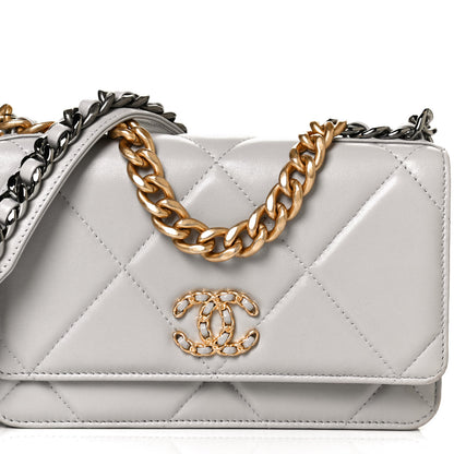 Chanel Lambskin Quilted Chanel 19 Wallet On Chain WOC Grey 8 of 13
