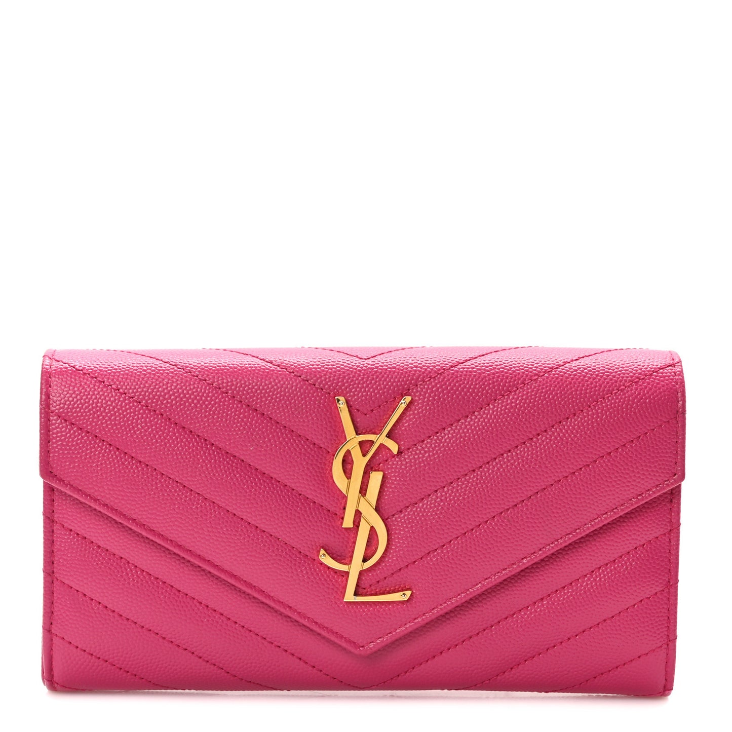 Grain De Poudre Matelasse Chevron Monogram Flap Wallet Fuxia