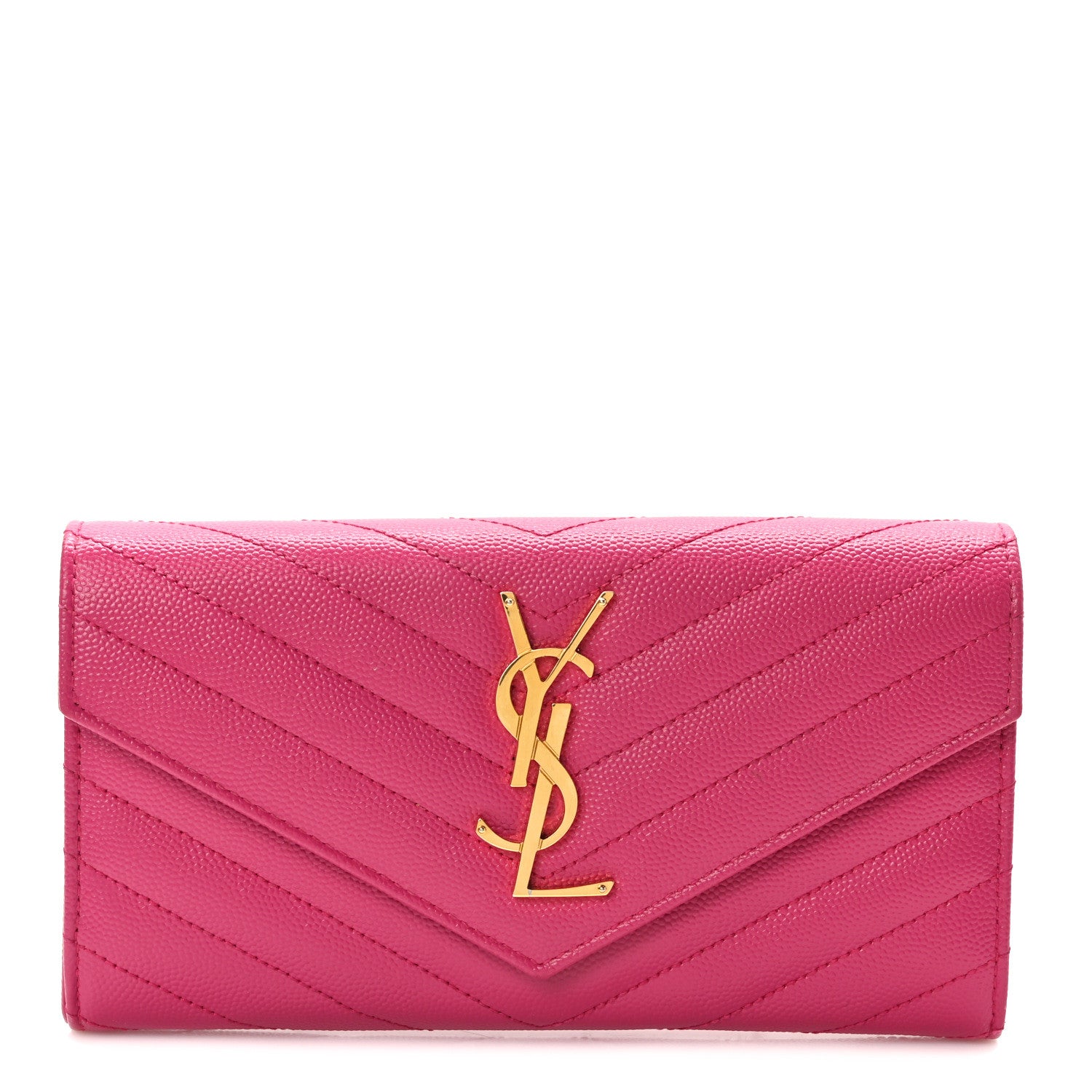 Saint Laurent Grain De Poudre Matelasse Chevron Monogram Flap Wallet Fuxia 1 of 8