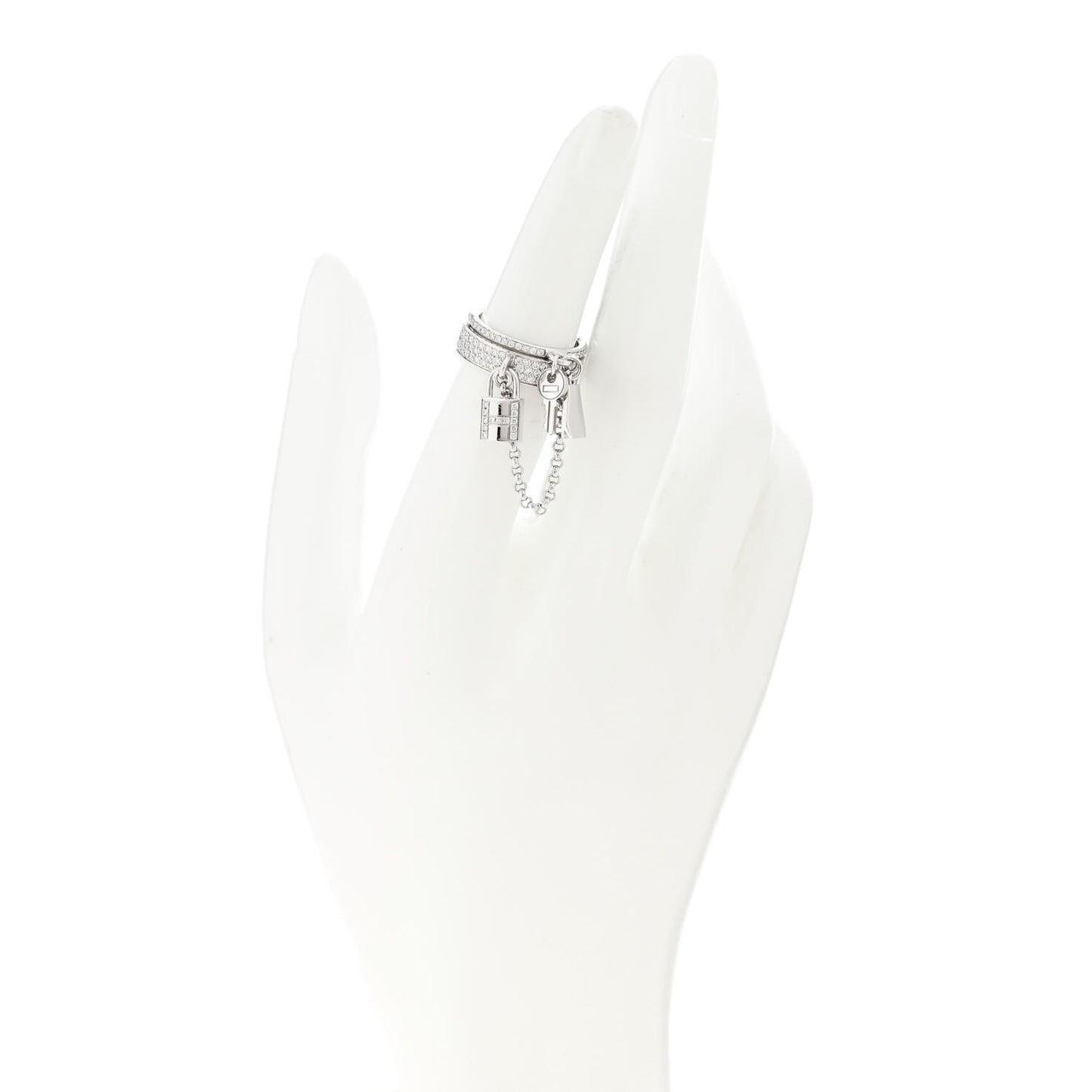 18K White Gold Diamond Kelly Clochette Double Ring 50 5.25