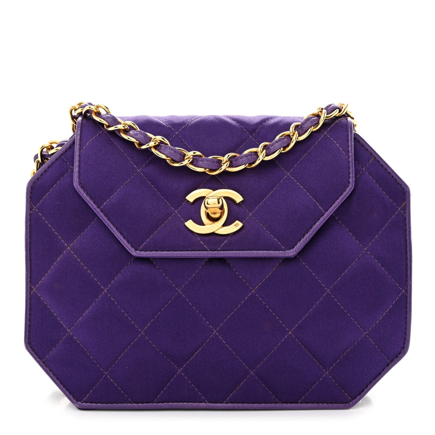 Satin Quilted Flap Shoulder Bag Purple