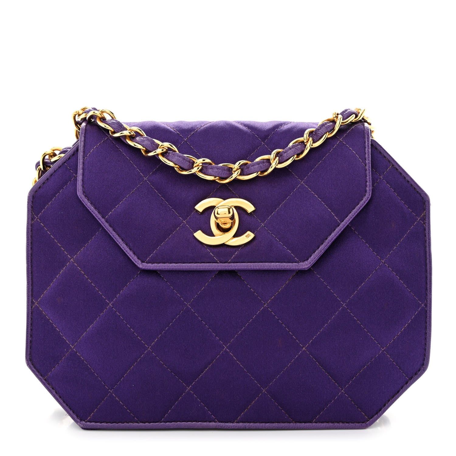 Chanel Satin Quilted Flap Shoulder Bag Purple 1 of 12