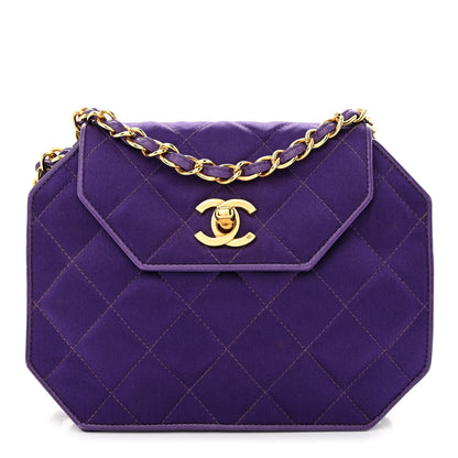 Chanel Satin Quilted Flap Shoulder Bag Purple 1 of 12