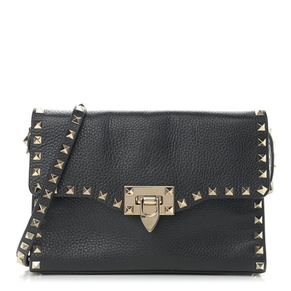 Valentino Garavani Pebbled Calfskin Medium Rockstud Flip Lock Crossbody Bag Black 1 of 10