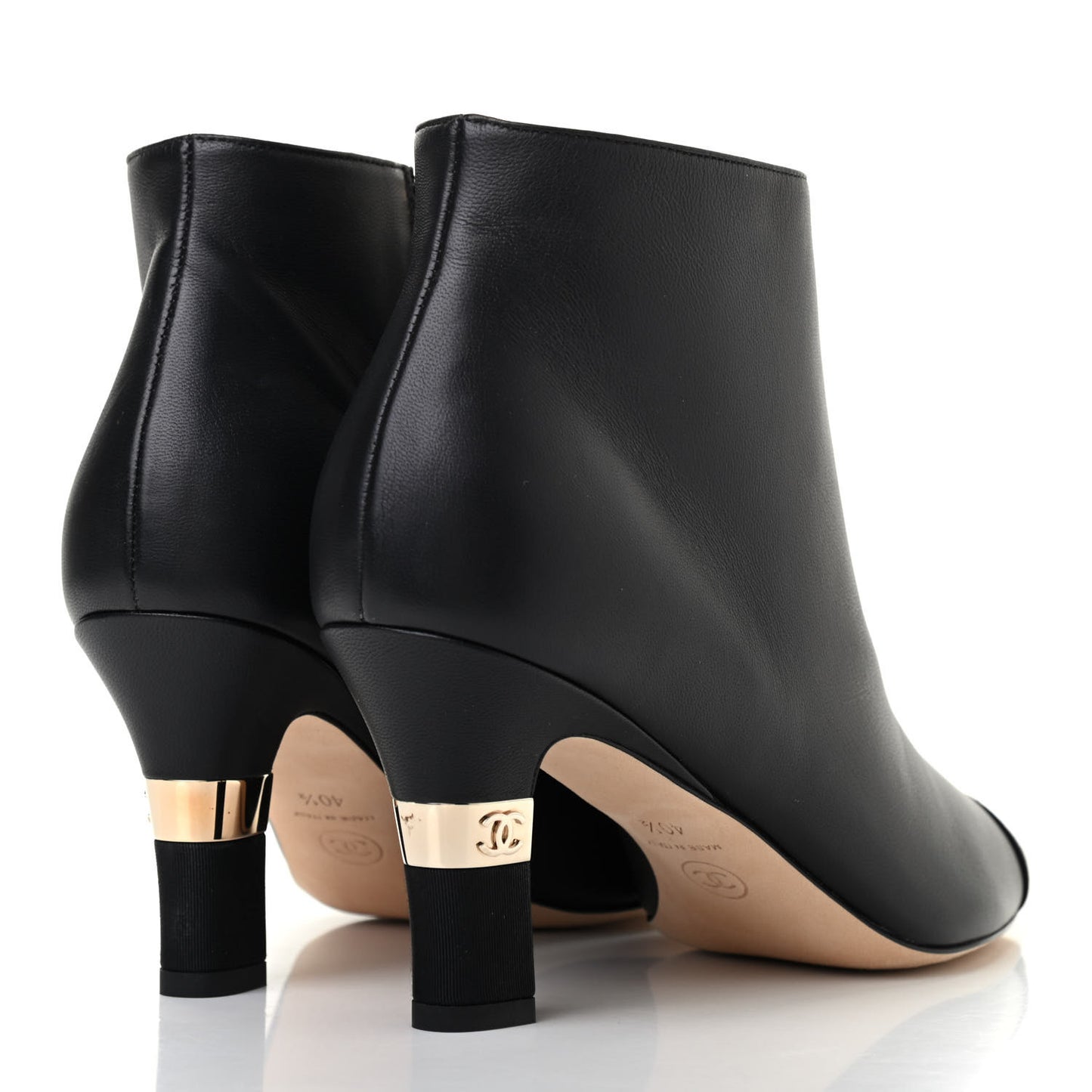 Lambskin Grosgrain Cap Toe Short Ankle Boots 40.5 Black