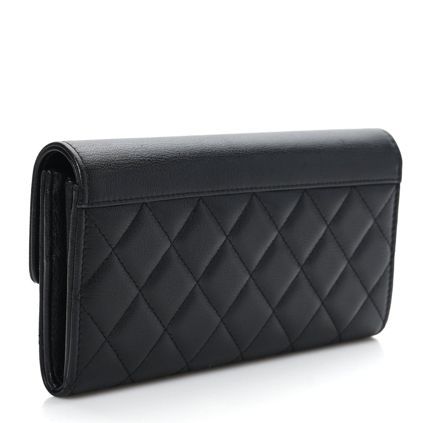 Grained Calfskin Quilted CC Box Flap Wallet Black