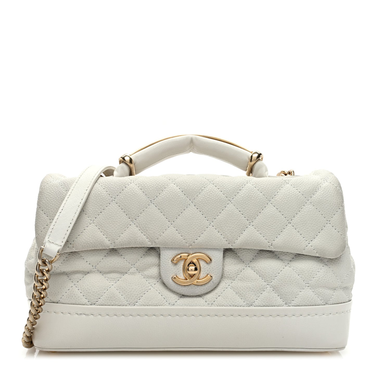 Iridescent Caviar Quilted Medium Globe Trotter Flap White