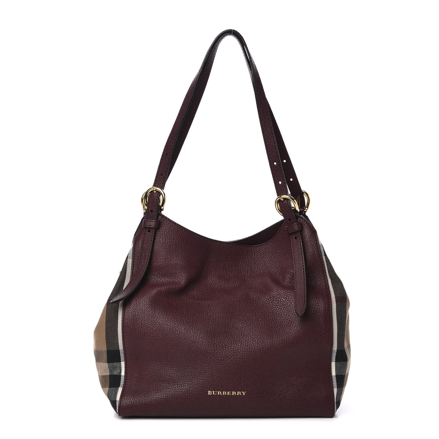 Grainy Calfskin House Check Small Canterbury Tote Burgundy