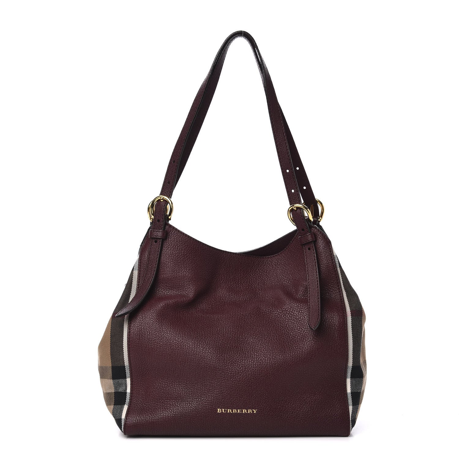 Burberry Grainy Calfskin House Check Small Canterbury Tote Burgundy 1 of 9
