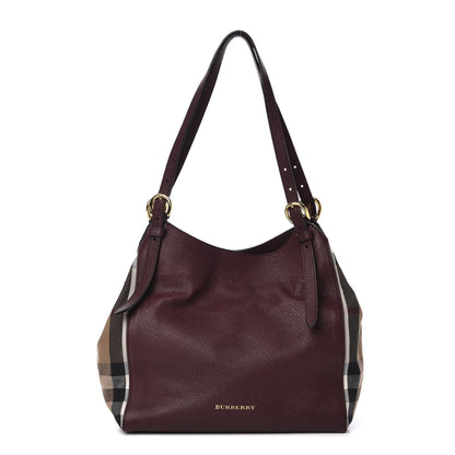Burberry Grainy Calfskin House Check Small Canterbury Tote Burgundy 1 of 9