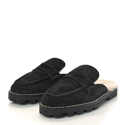 Jimmy Choo Suede Shearling Ronnie Flat Mules 40 Tan Black 4 of 9