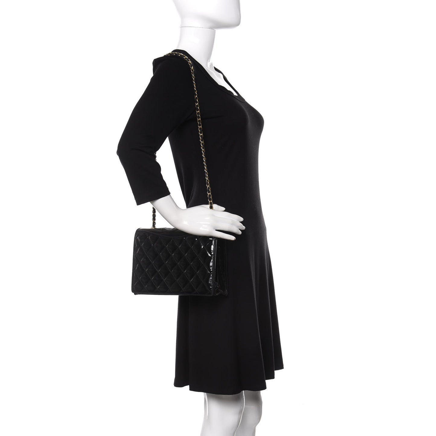 Patent Quilted Small CC Single Flap Bag Black