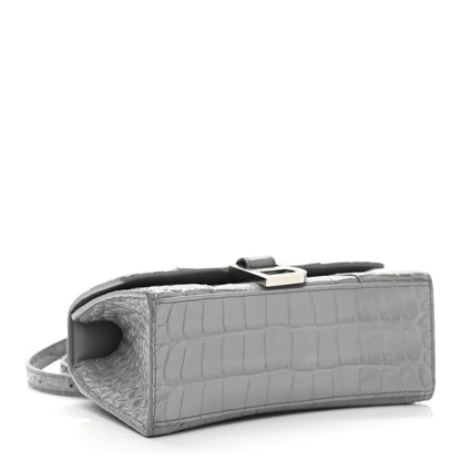 Balenciaga Shiny Calfskin Crocodile Embossed Hourglass Top Handle Bag XS Balenciaga Grey 4 of 11
