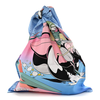 Hermes Silk Space Derby Furoshiki Bag GM Bleu Ciel Rose Vert Amande 1 of 10